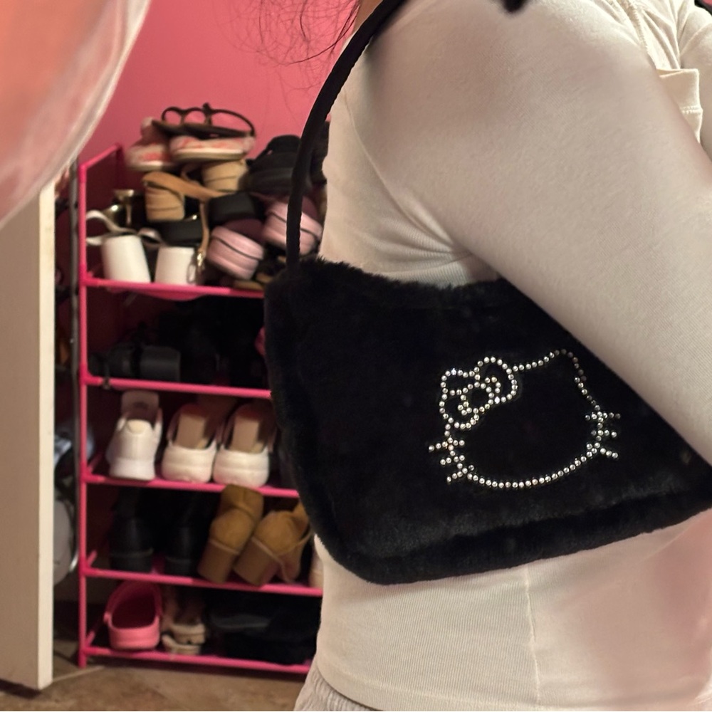 Forever 21 Black Furry Bag with Rhinestone Detail